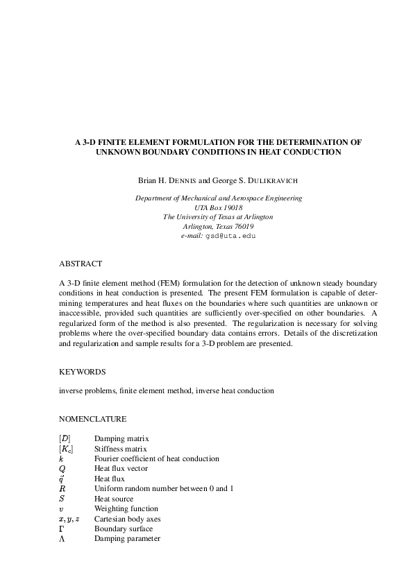 (PDF) A 3-D Finite Element Formulation for the Determination of Unknown ...