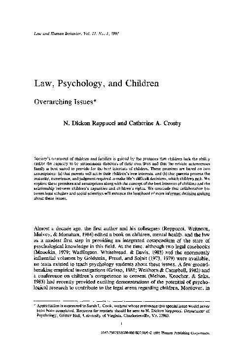 (PDF) Law, psychology, and children: Overarching issues