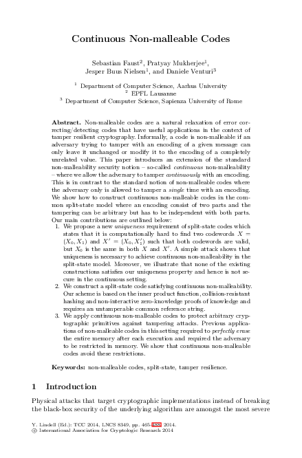 (PDF) Continuous Non-malleable Codes