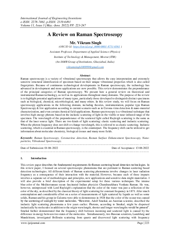 (PDF) A Review on Raman Spectroscopy