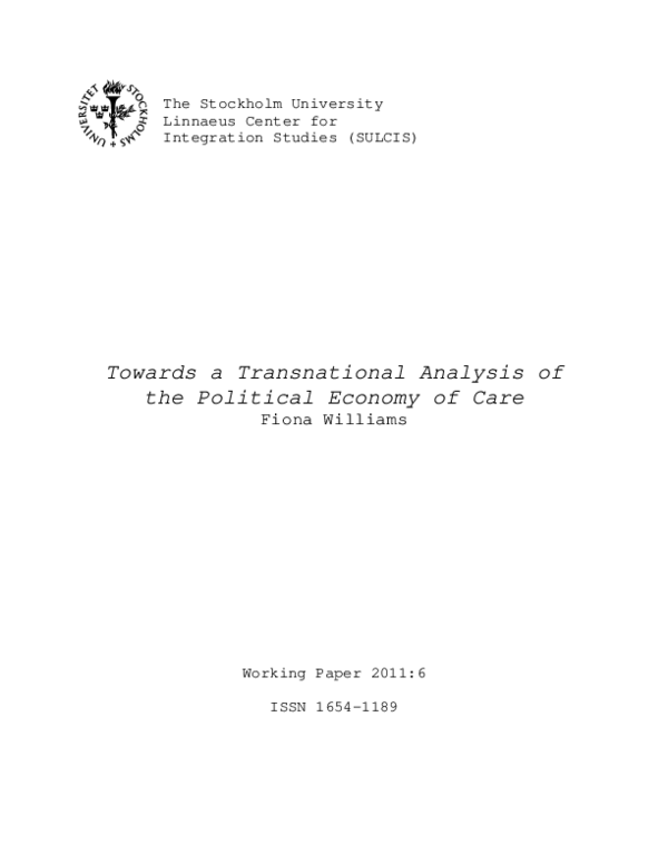 (PDF) Towards a transnational analysis of the political economy of care