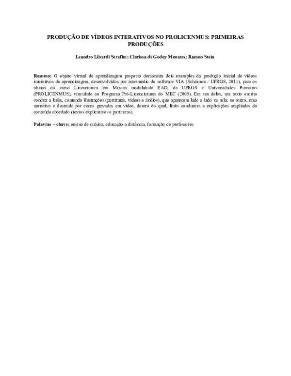 Produção De Vídeos Interativos No Prolicenmus: Relatos De Uma Experiência
