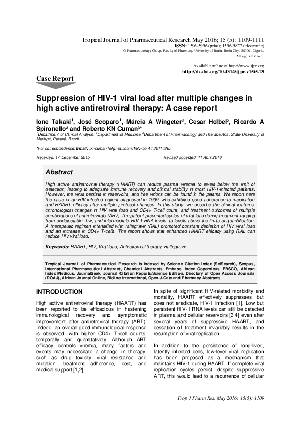 (PDF) Suppression of HIV-1 viral load after multiple changes in high ...