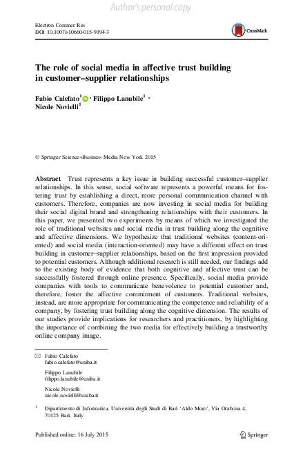 (PDF) The role of social media in affective trust building in customer ...