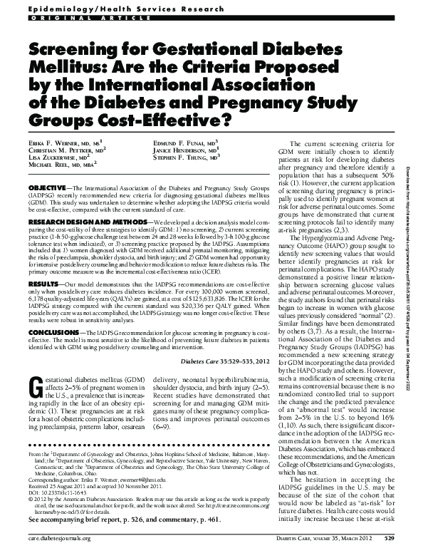 (PDF) Screening for Gestational Diabetes Mellitus: Are the Criteria ...