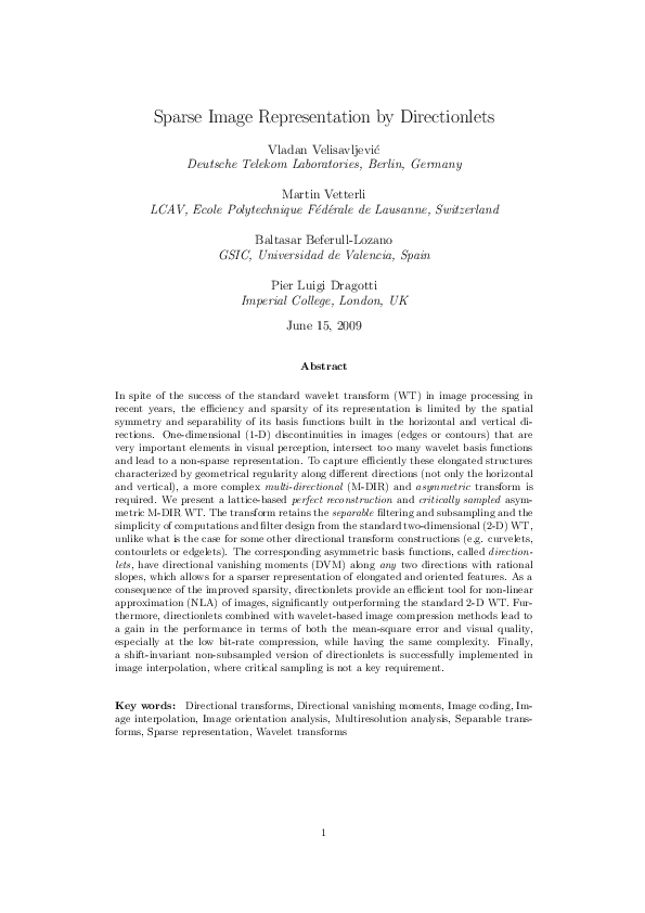 (PDF) Sparse Image Representation by Directionlets
