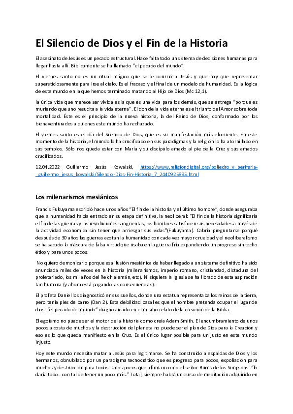 (PDF) El Silencio de Dios y el Fin de la Historia