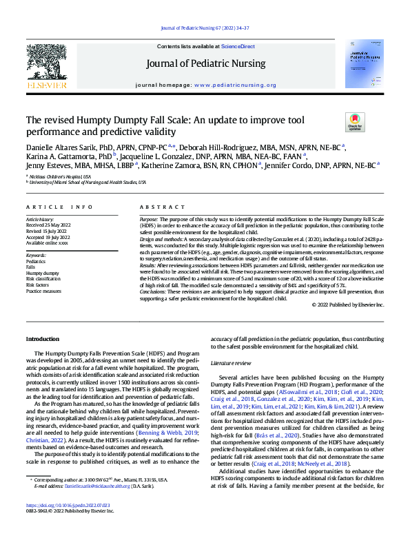 (PDF) The revised Humpty Dumpty Fall Scale: An update to improve tool ...