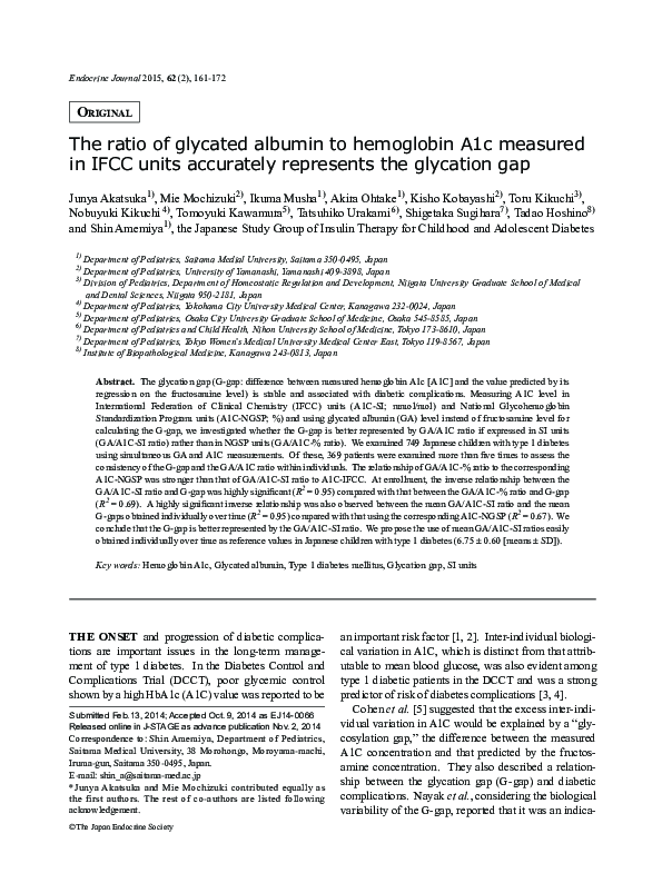 (PDF) The ratio of glycated albumin to hemoglobin A1c measured in IFCC ...