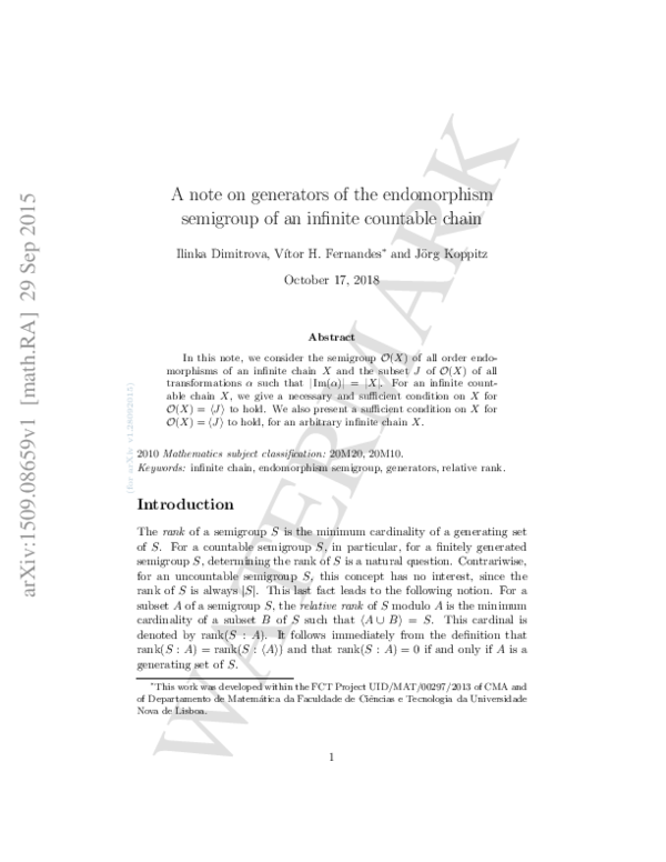 (PDF) A note on generators of the endomorphism semigroup of an infinite ...