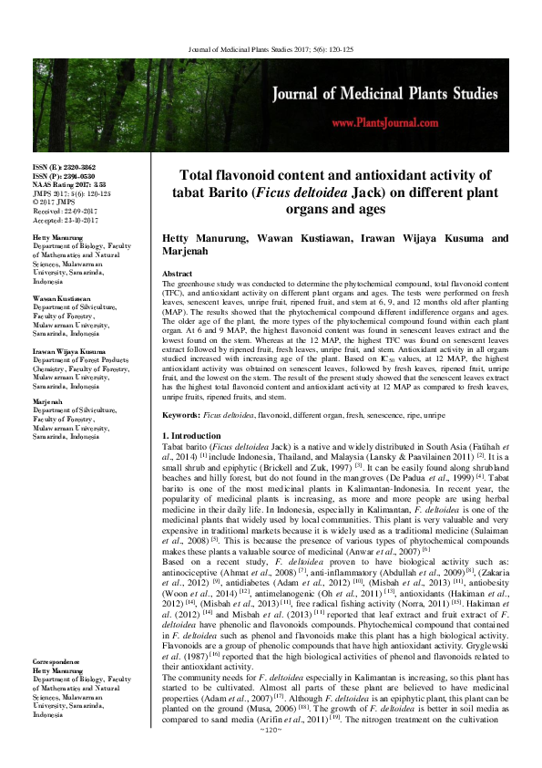 (PDF) Total flavonoid content and antioxidant activity in leaves and ...