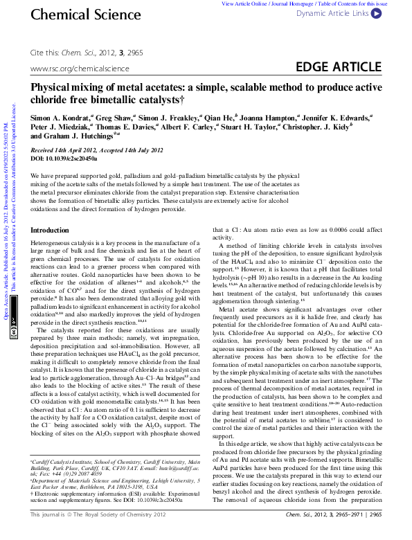 (PDF) Physical mixing of metal acetates: a simple, scalable method to ...
