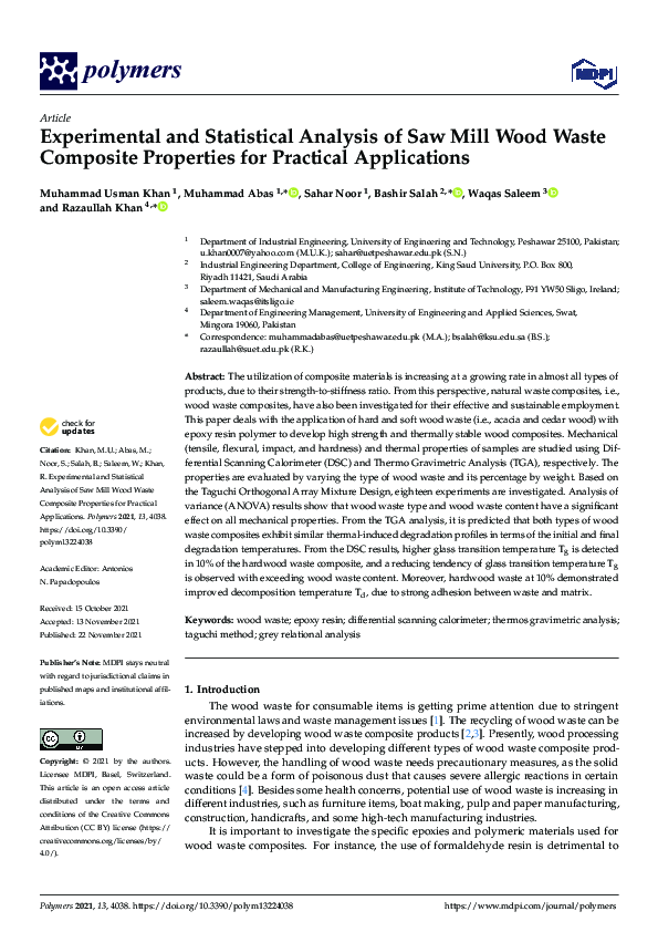 (PDF) Experimental and Statistical Analysis of Saw Mill Wood Waste ...
