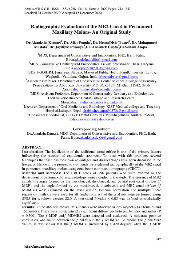 (PDF) Radiographic Evaluation of the MB2 Canal in Permanent Maxillary ...