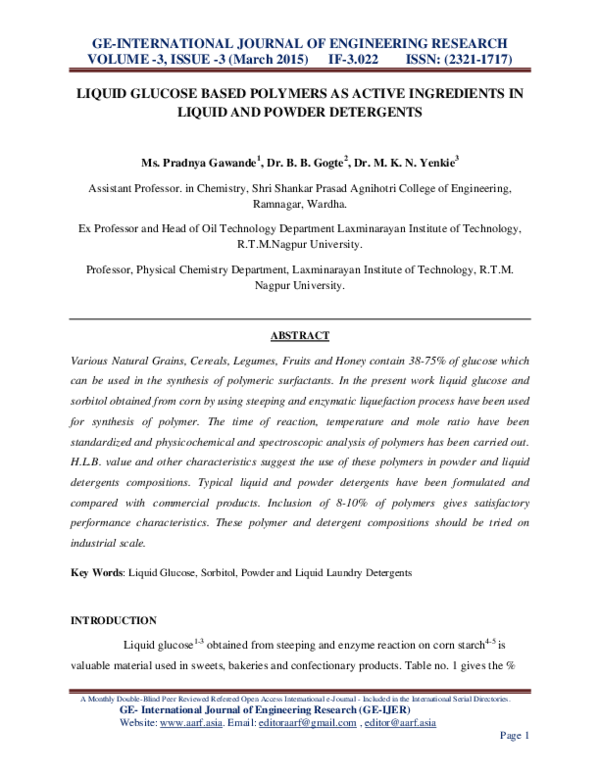 (PDF) Liquid Glucose Based Polymers as Active Ingredients in Liquid and