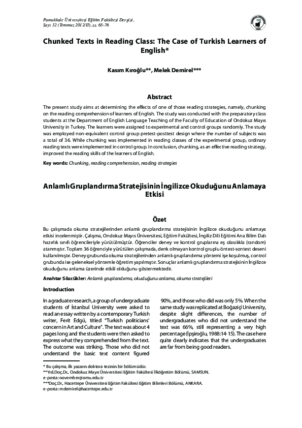 (PDF) Chunked Texts in Reading Class: The Case of Turkish Learners of ...