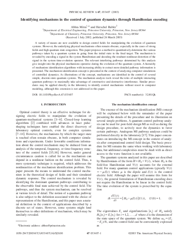 (PDF) Identifying mechanisms in the control of quantum dynamics through ...