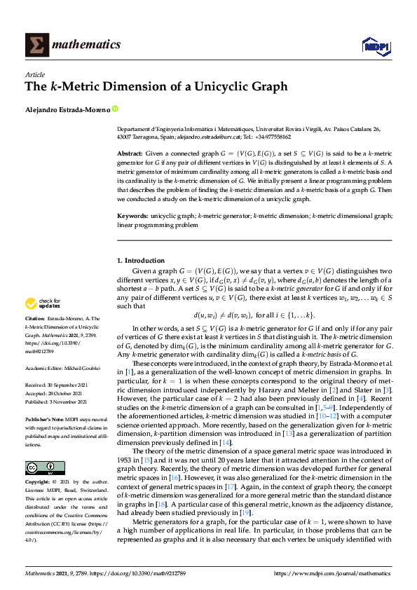 (PDF) The k-Metric Dimension of a Unicyclic Graph