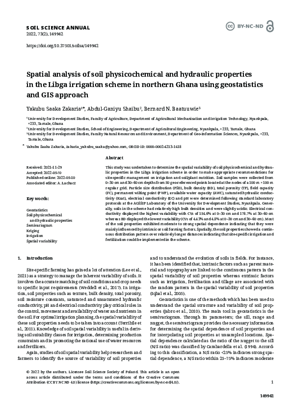 (PDF) Spatial analysis of soil physicochemical and hydraulic properties ...