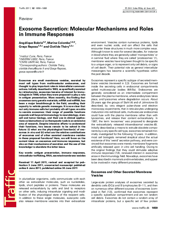 (PDF) Exosome Secretion: Molecular Mechanisms and Roles in Immune Responses