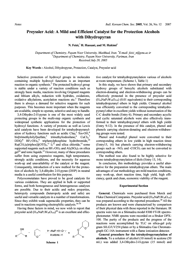 (PDF) Preyssler Acid: A Mild and Efficient Catalyst for the Protection ...