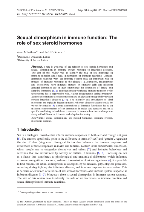 (PDF) Sexual dimorphism in immune function: The role of sex steroid ...