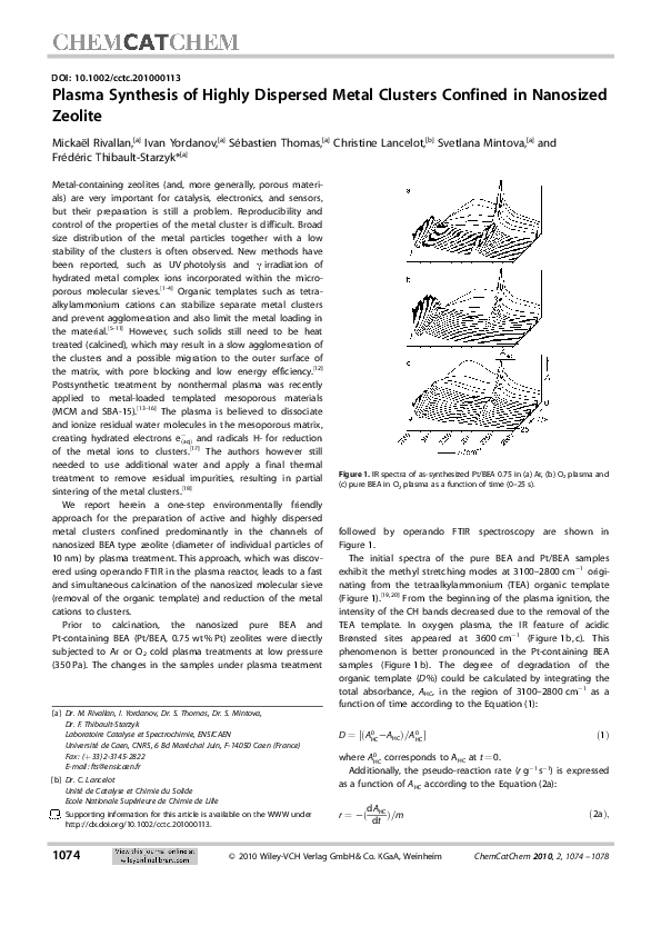 (PDF) Plasma Synthesis of Highly Dispersed Metal Clusters Confined in ...