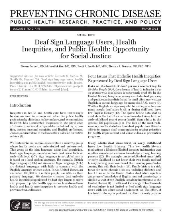 (PDF) Deaf sign language users, health inequities, and public health ...