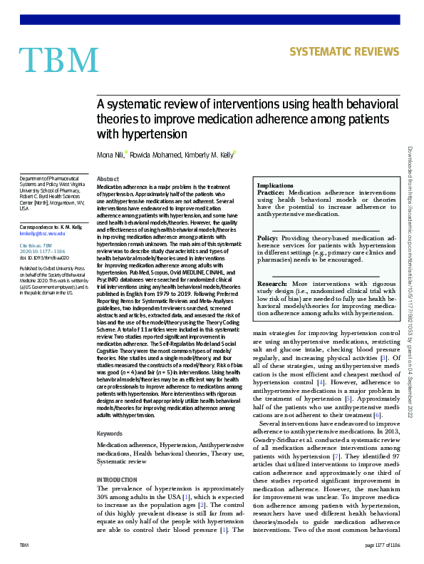 (PDF) A systematic review of interventions using health behavioral ...