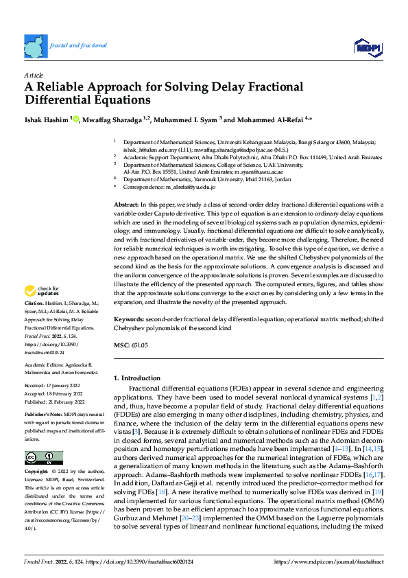 Pdf A Reliable Approach For Solving Delay Fractional Differential