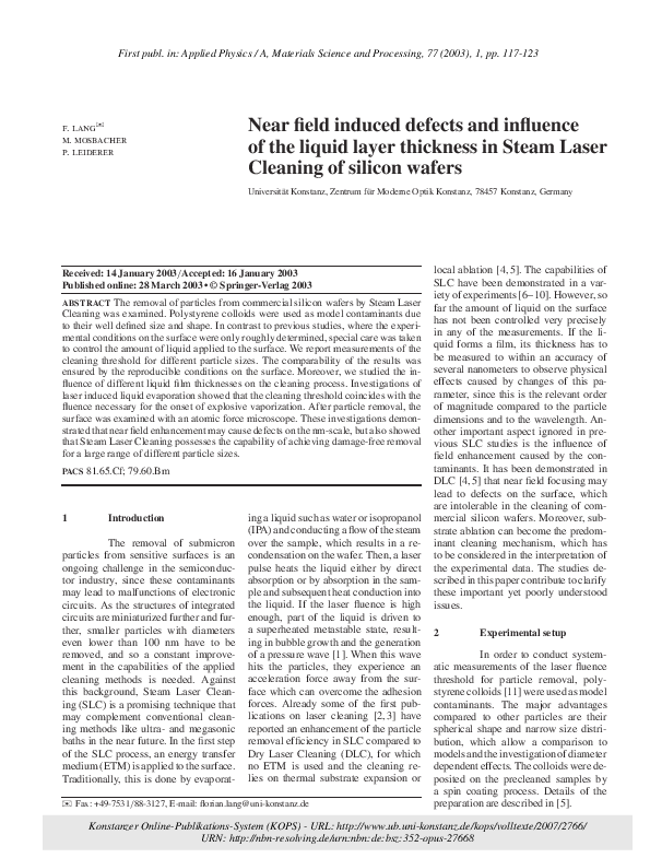 (PDF) Near field induced defects and influence of the liquid layer ...