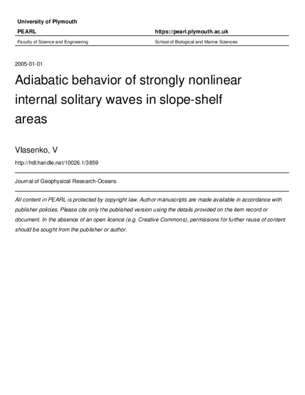 (PDF) Adiabatic behavior of strongly nonlinear internal solitary waves ...