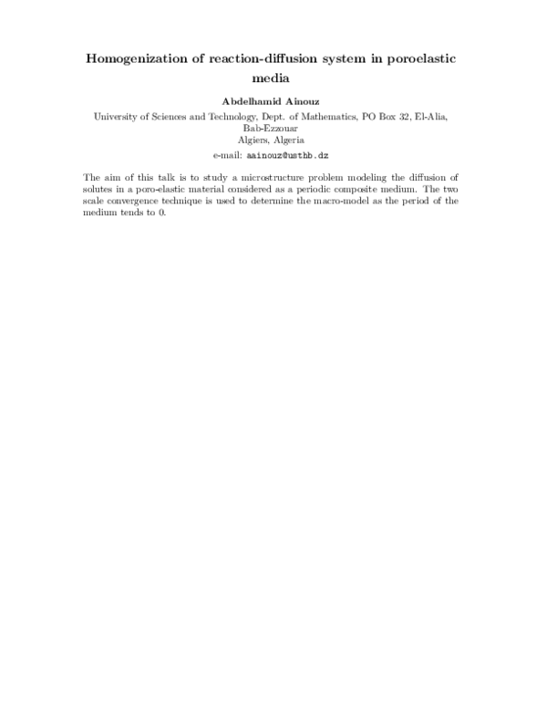 (PDF) Homogenization of reaction-diffusion system in poroelastic media