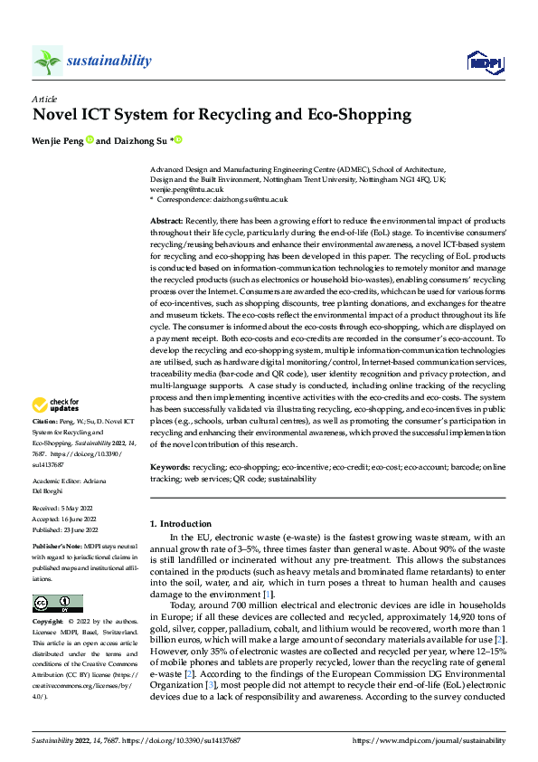 (PDF) Novel ICT System for Recycling and Eco-Shopping
