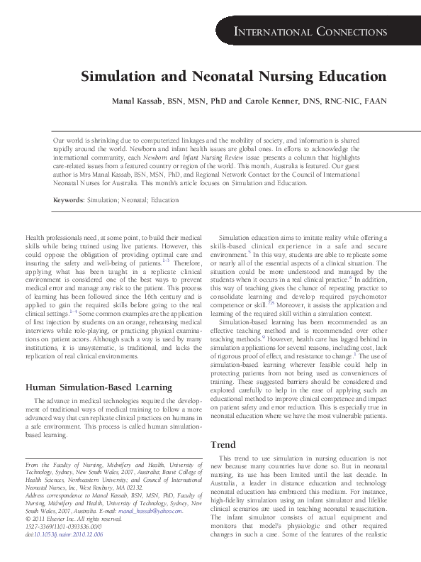 (PDF) Simulation and Neonatal Nursing Education Manal Kassab