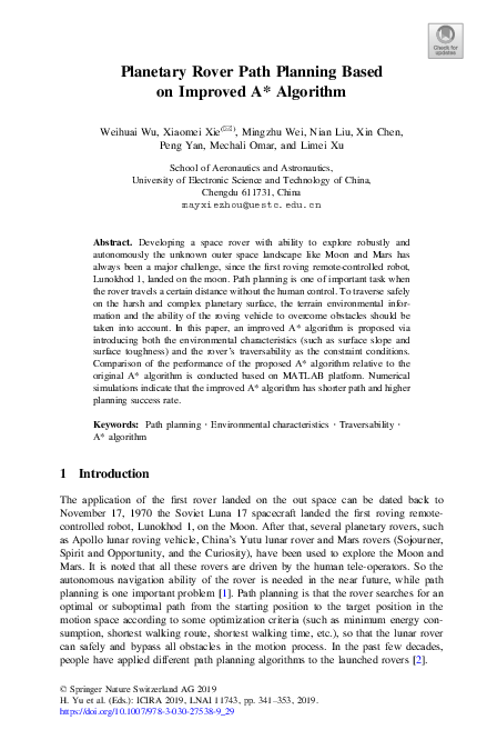 (PDF) Planetary Rover Path Planning Based on Improved A* Algorithm