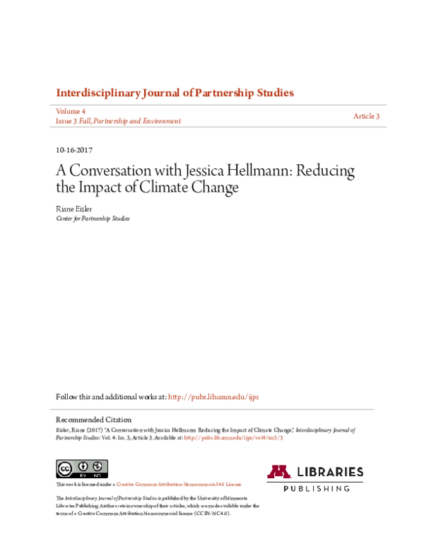(PDF) A Conversation with Jessica Hellmann: Reducing the Impact of ...