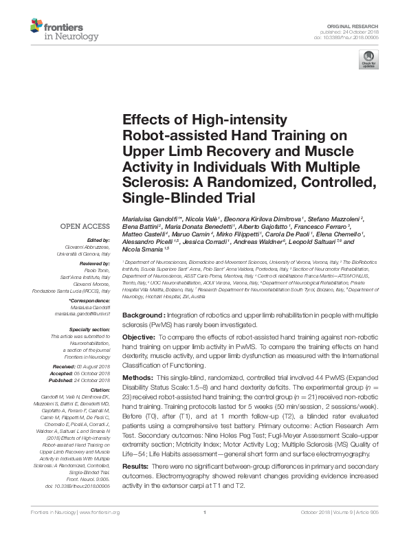 (PDF) Effects of High-intensity Robot-assisted Hand Training on Upper ...