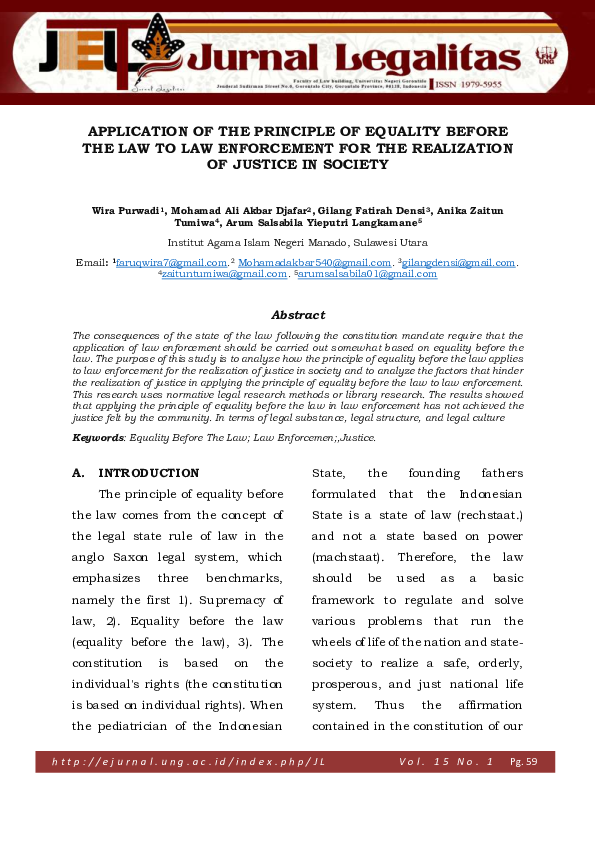 (PDF) Application Of The Principle Of Equality Before The Law To Law ...