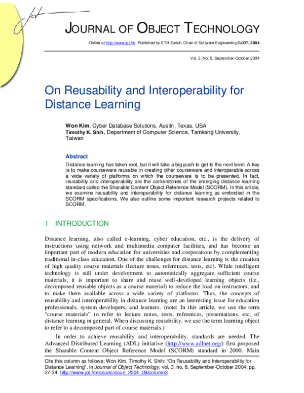 (PDF) On Reusability and Interoperability for Distance Learning