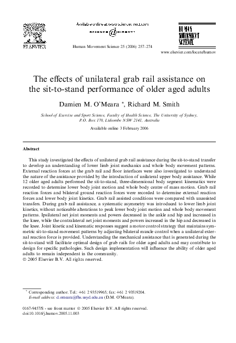 (PDF) The effects of unilateral grab rail assistance on the sit-to ...