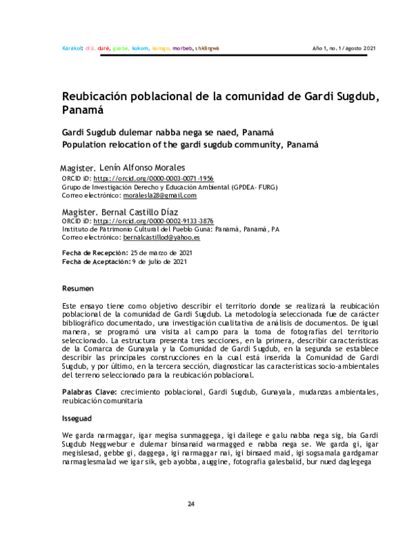 (PDF) Reubicación poblacional de la comunidad de Gardi Sugdub, Panamá ...