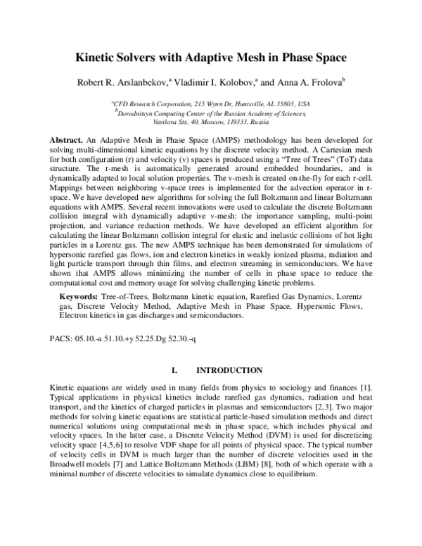 (PDF) Kinetic solvers with adaptive mesh in phase space