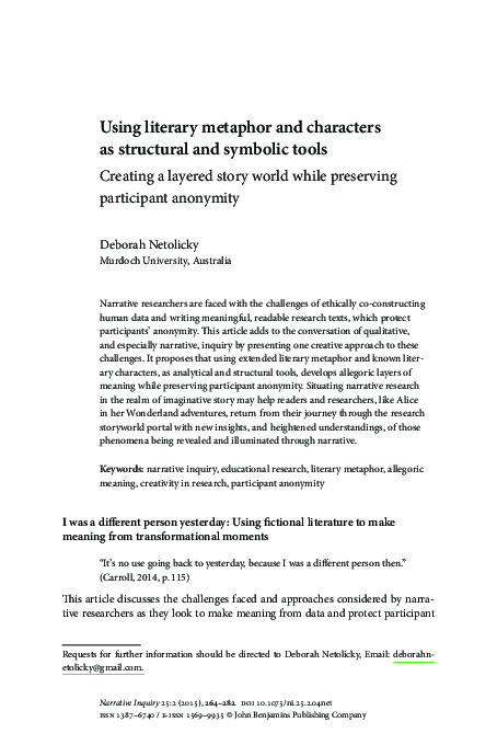 (PDF) Using literary metaphor and characters as structural and symbolic ...