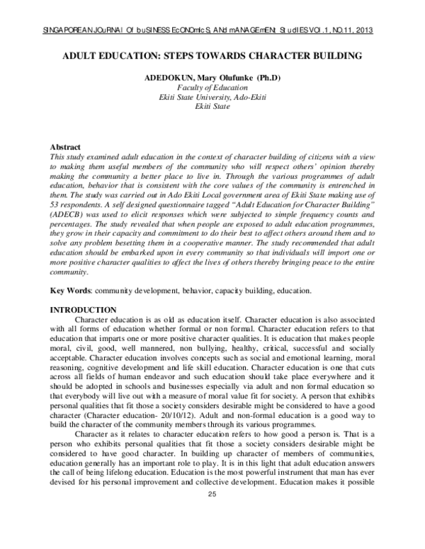 (PDF) Adult Education : Steps Towards Character Building