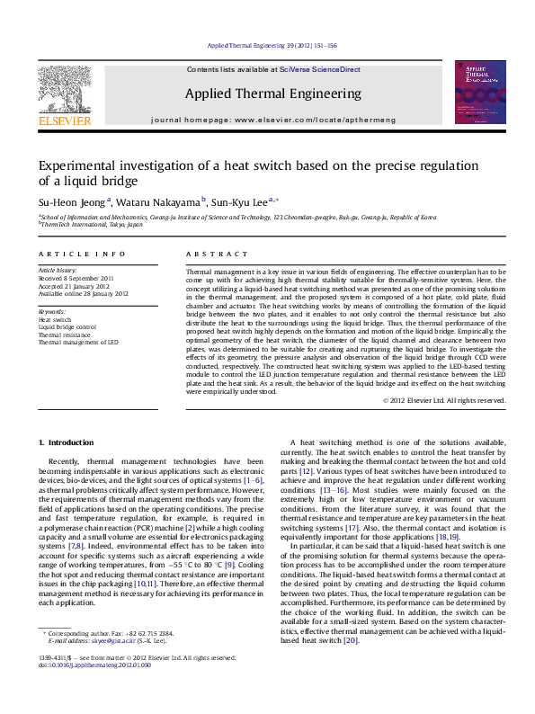(PDF) Experimental investigation of a heat switch based on the precise ...
