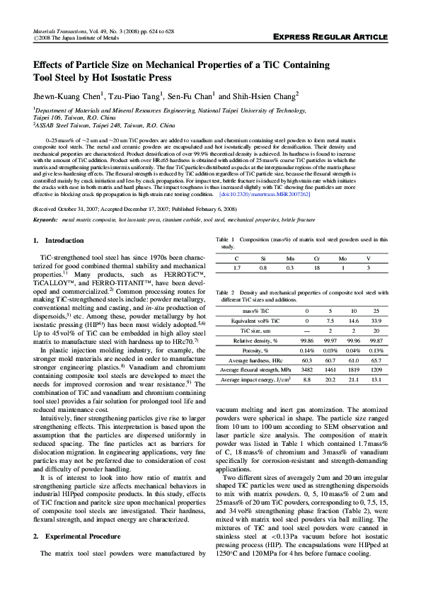 (PDF) Effects of Particle Size on Mechanical Properties of a TiC ...