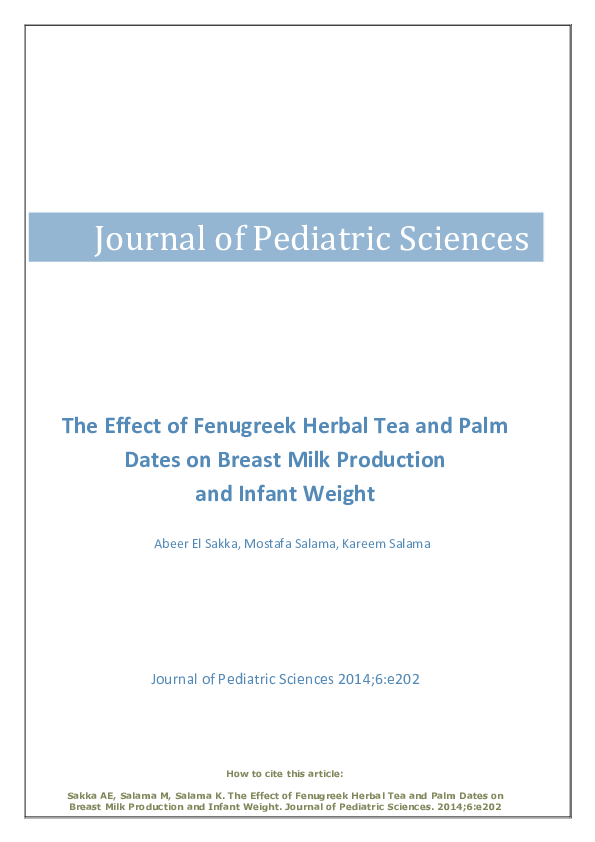 (PDF) The Effect of Fenugreek Herbal Tea and Palm Dates on Breast Milk Production and Infant