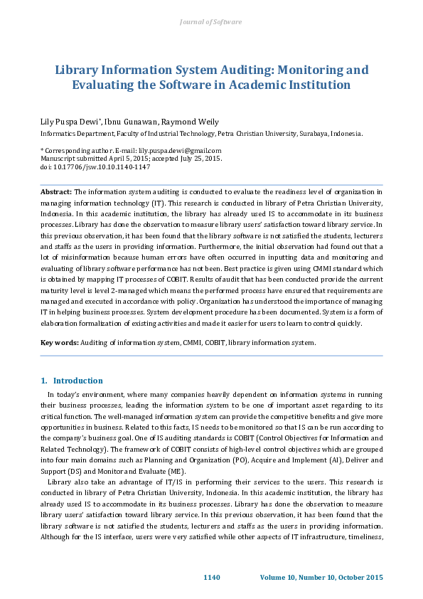 (PDF) Library Information System Auditing: Monitoring and Evaluating ...