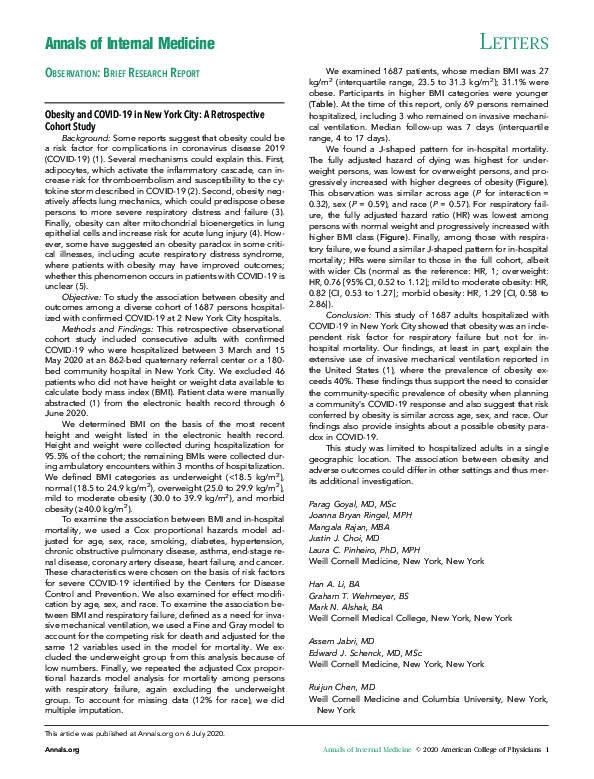 (PDF) Obesity and COVID19 in New York City A Retrospective Cohort